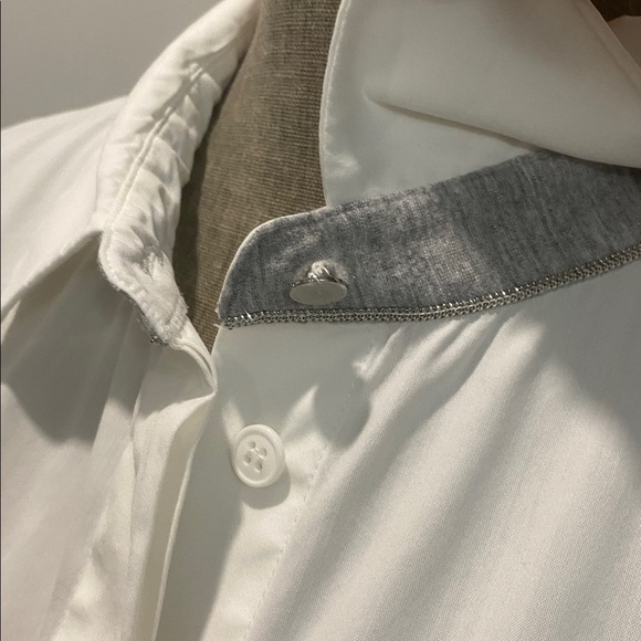 Lafayette 148 New York White Long Cotton Blouse Split Sides Size large - Picture 4 of 16